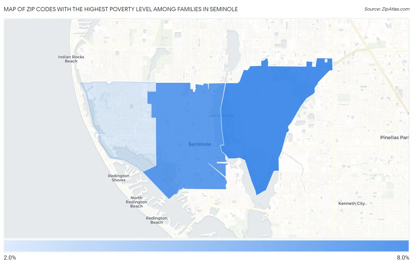 Zip Codes with the Highest Poverty Level Among Families in Seminole Map