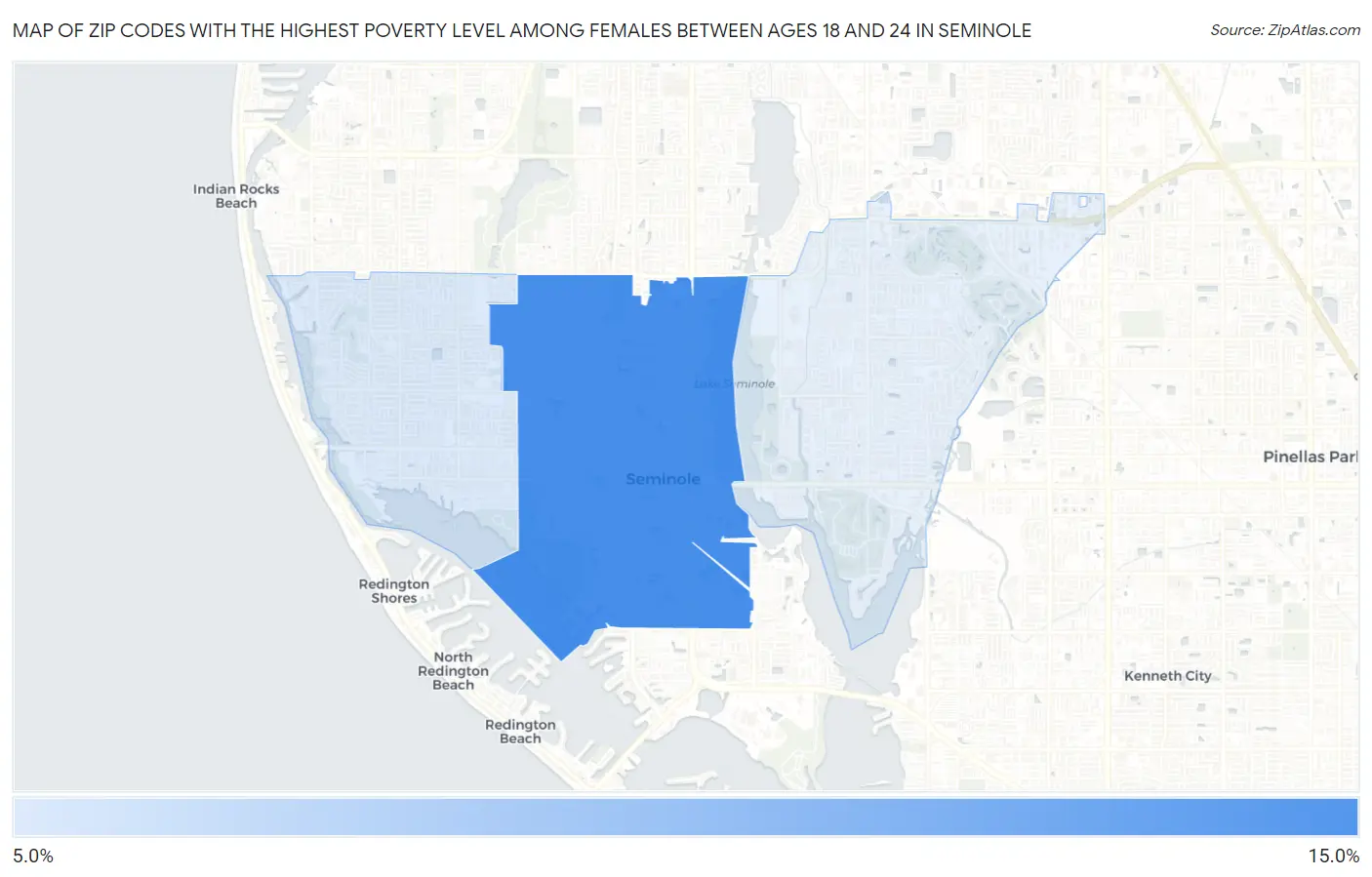 Zip Codes with the Highest Poverty Level Among Females Between Ages 18 and 24 in Seminole Map