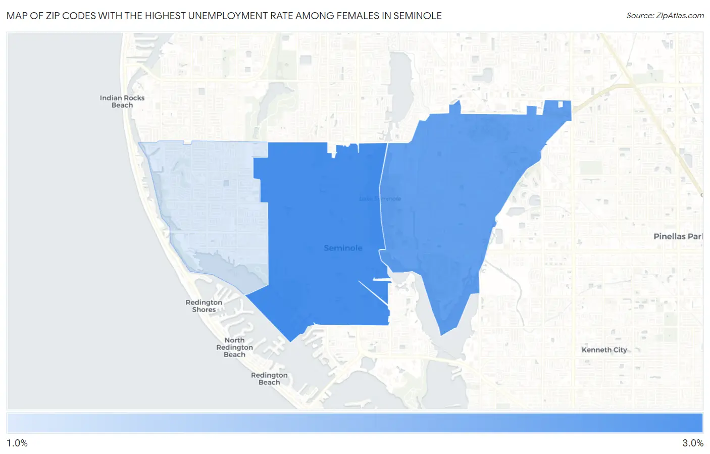 Zip Codes with the Highest Unemployment Rate Among Females in Seminole Map