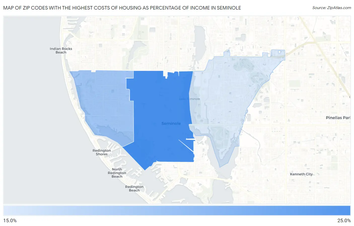 Zip Codes with the Highest Costs of Housing as Percentage of Income in Seminole Map