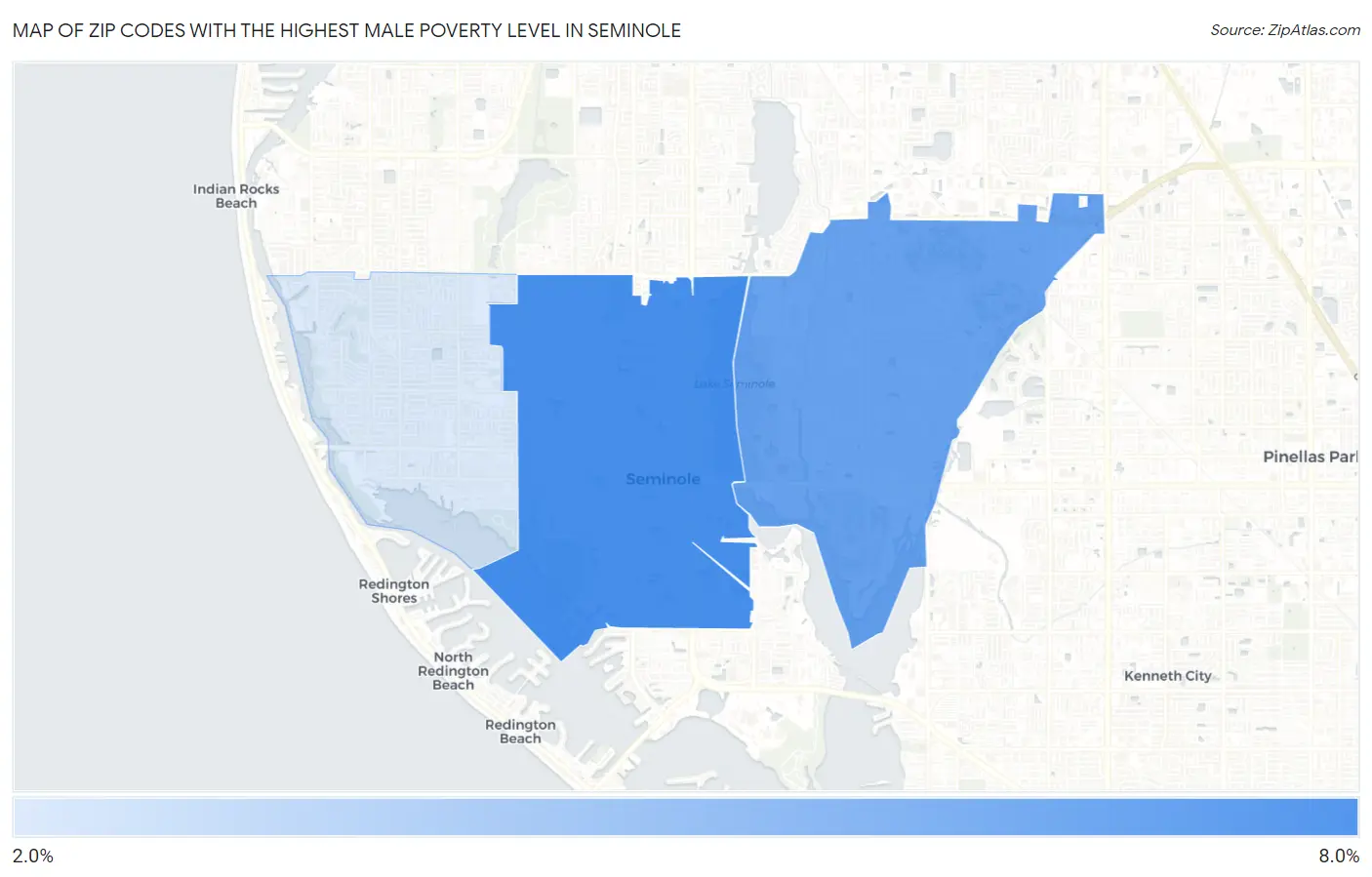 Zip Codes with the Highest Male Poverty Level in Seminole Map