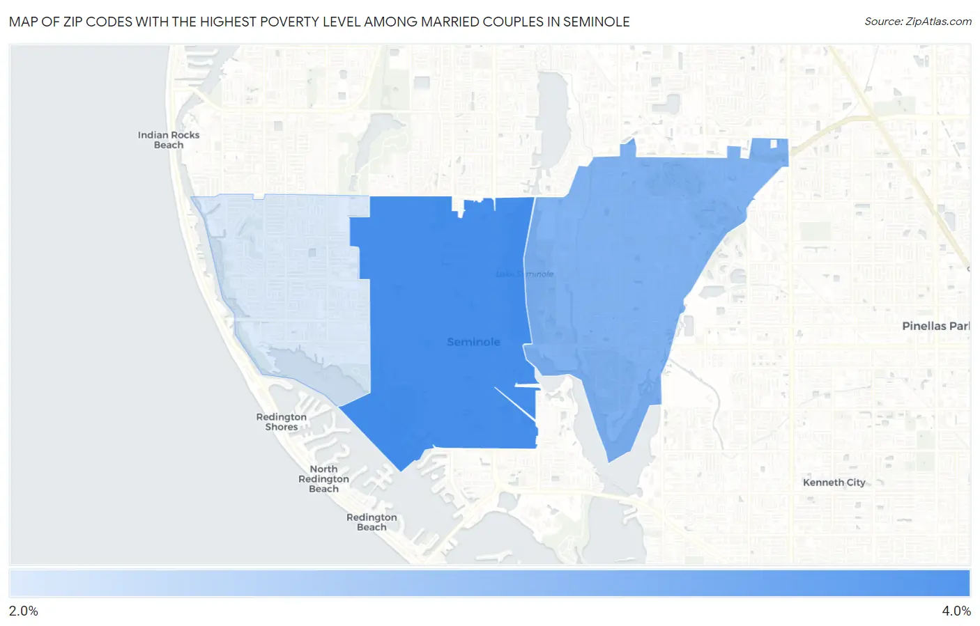 Zip Codes with the Highest Poverty Level Among Married Couples in Seminole Map