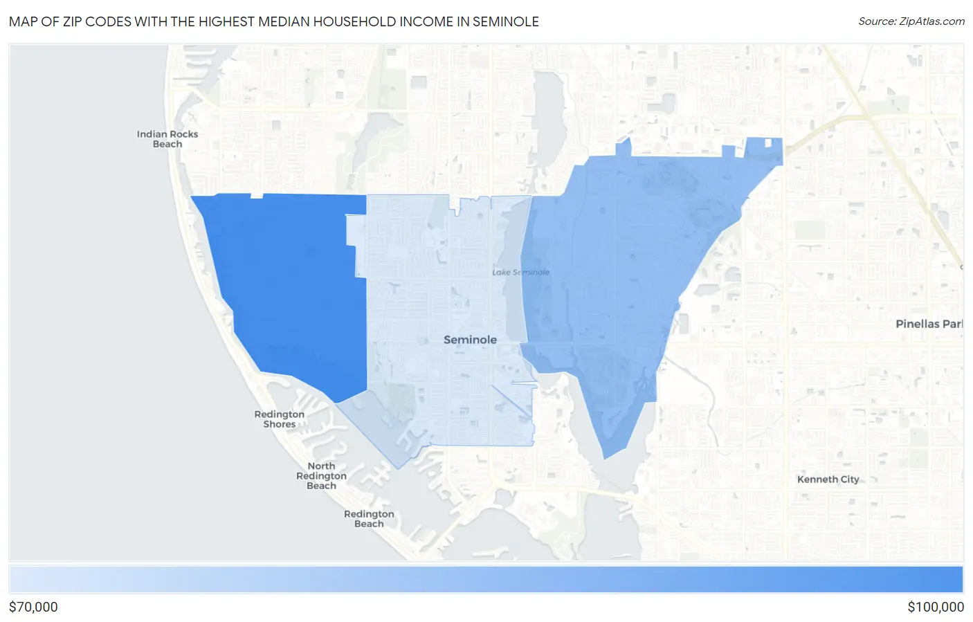 Zip Codes with the Highest Median Household Income in Seminole Map