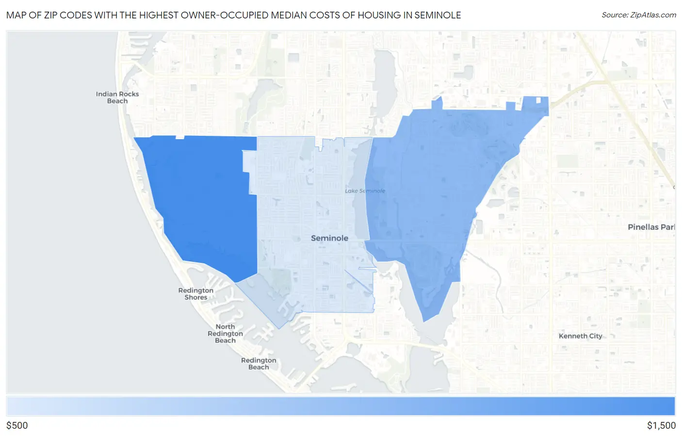 Zip Codes with the Highest Owner-Occupied Median Costs of Housing in Seminole Map