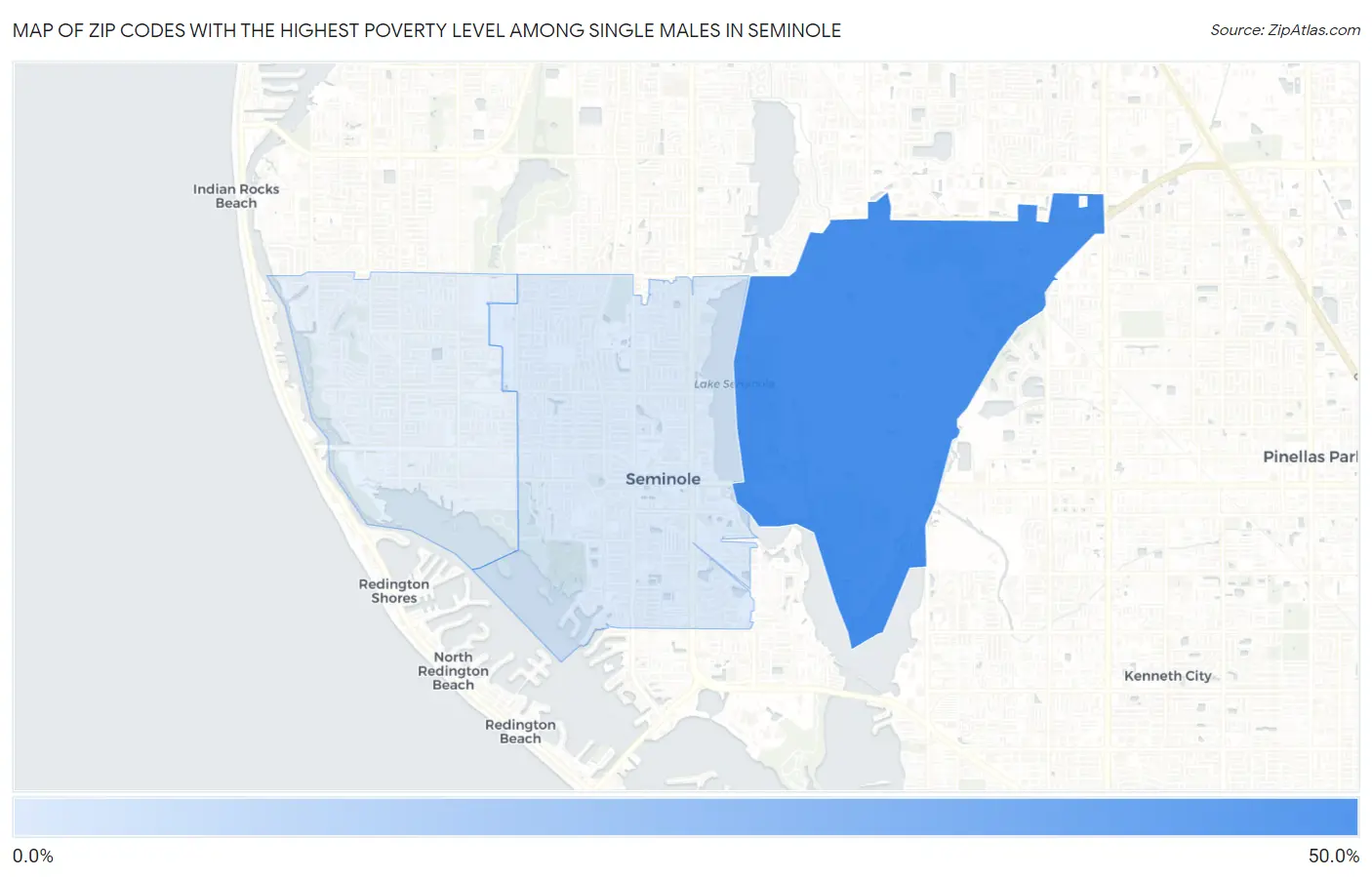 Zip Codes with the Highest Poverty Level Among Single Males in Seminole Map