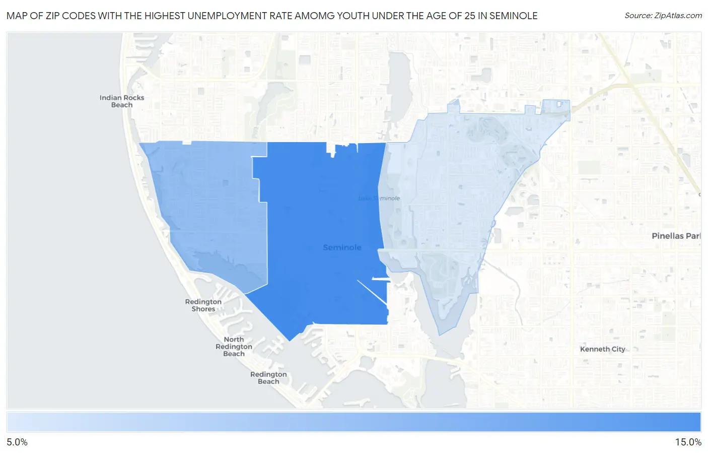 Zip Codes with the Highest Unemployment Rate Amomg Youth Under the Age of 25 in Seminole Map