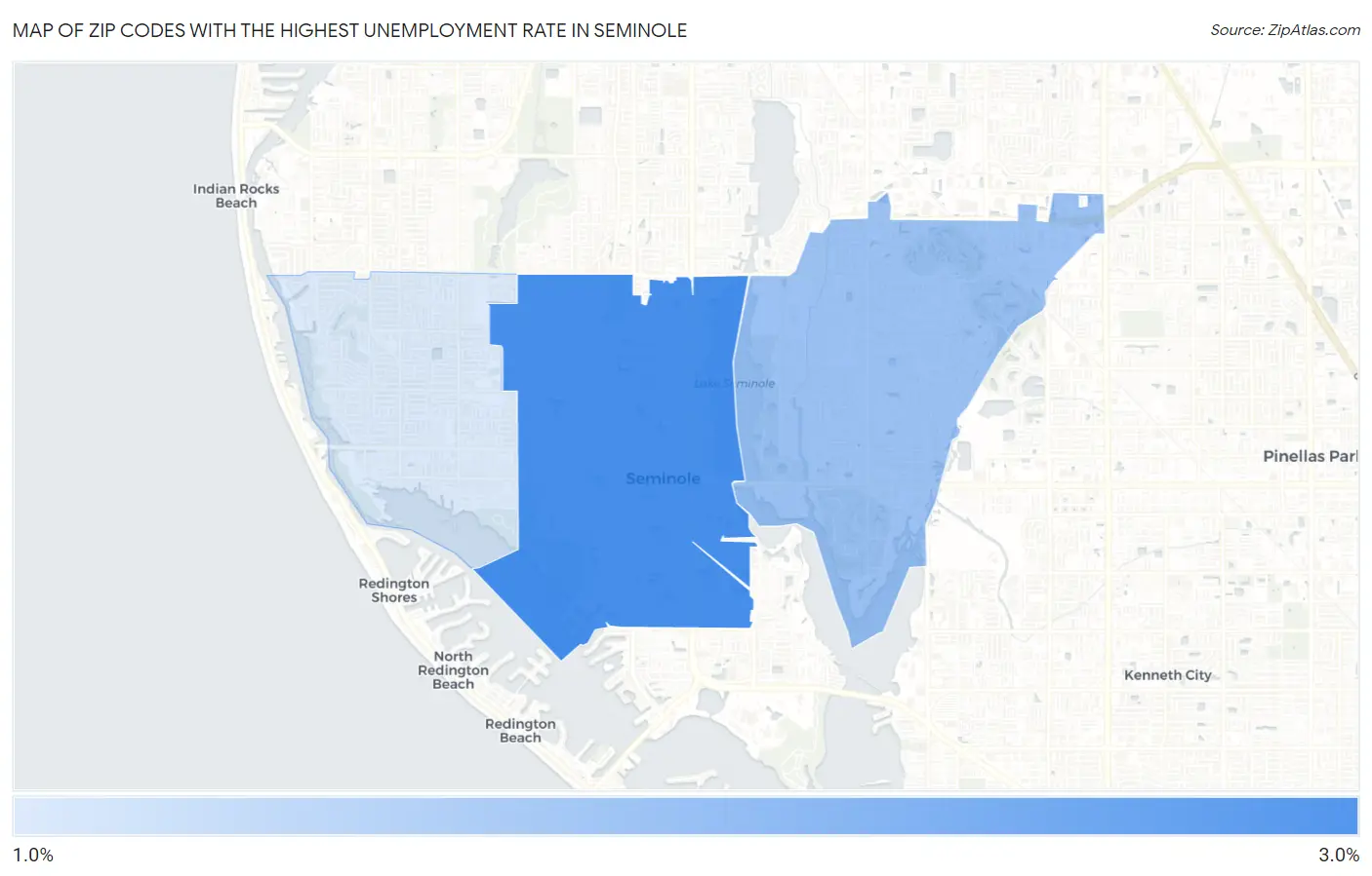 Zip Codes with the Highest Unemployment Rate in Seminole Map