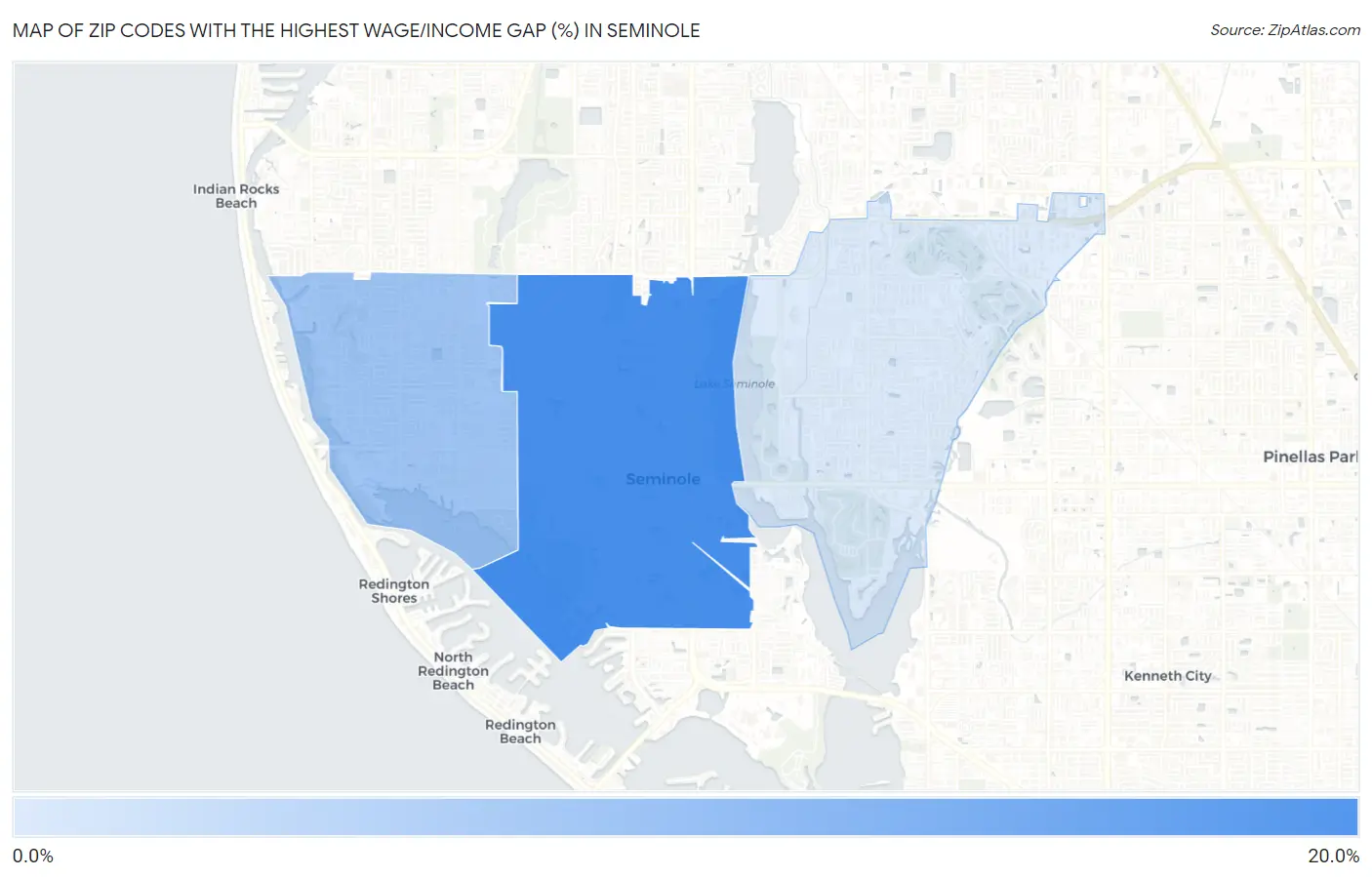 Zip Codes with the Highest Wage/Income Gap (%) in Seminole Map