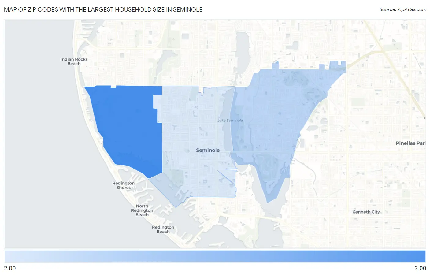 Zip Codes with the Largest Household Size in Seminole Map