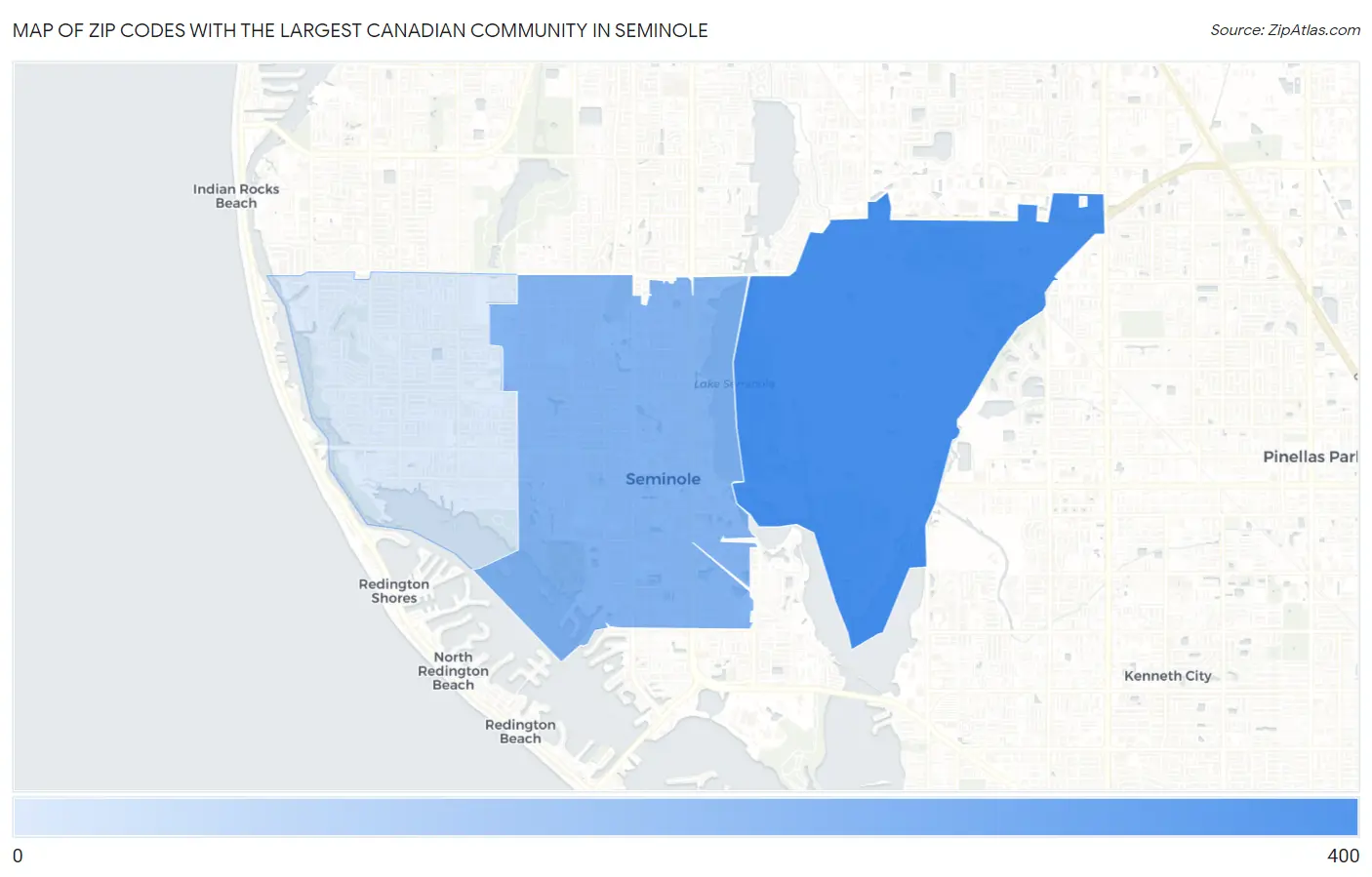 Zip Codes with the Largest Canadian Community in Seminole Map