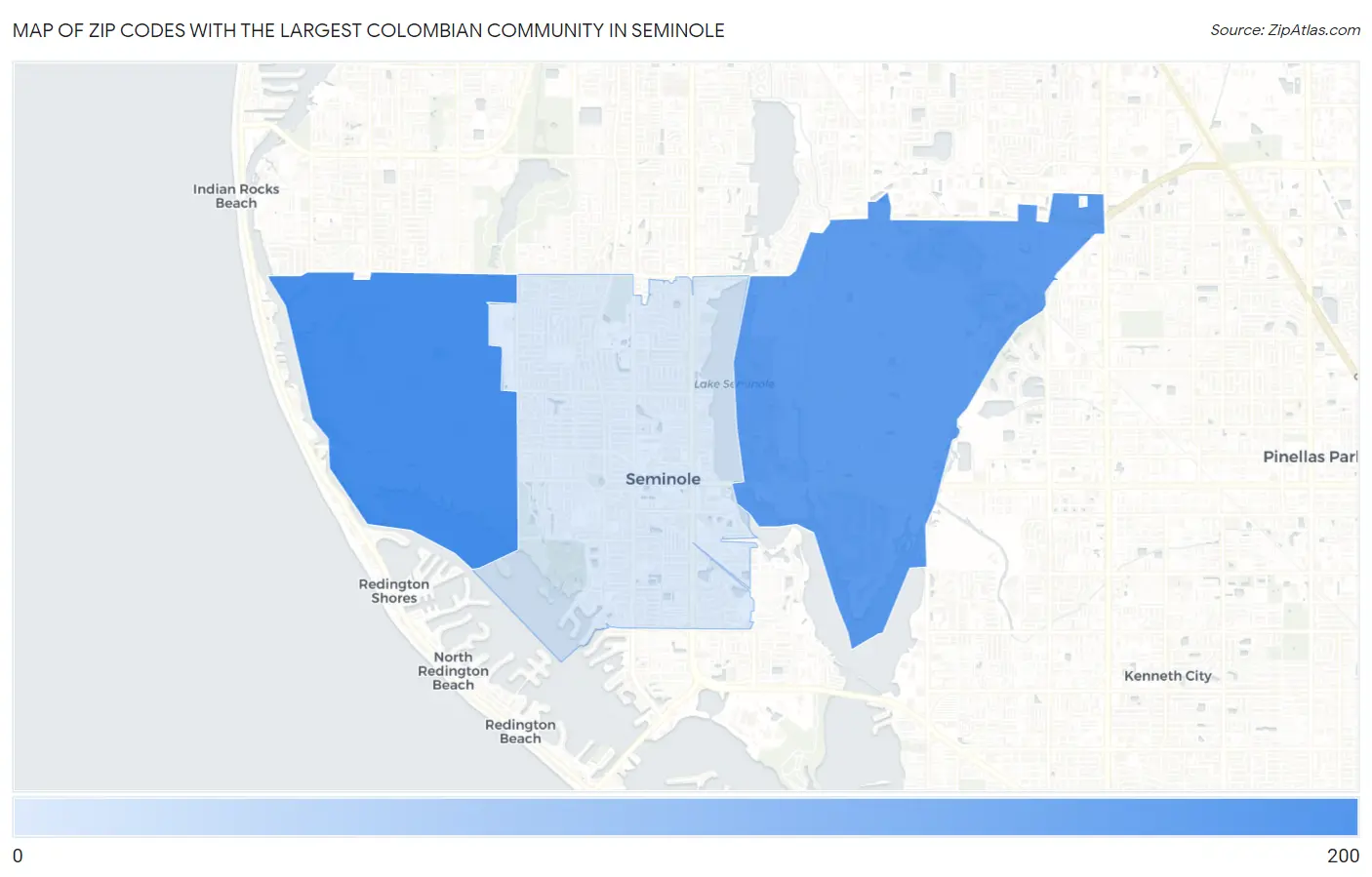 Zip Codes with the Largest Colombian Community in Seminole Map