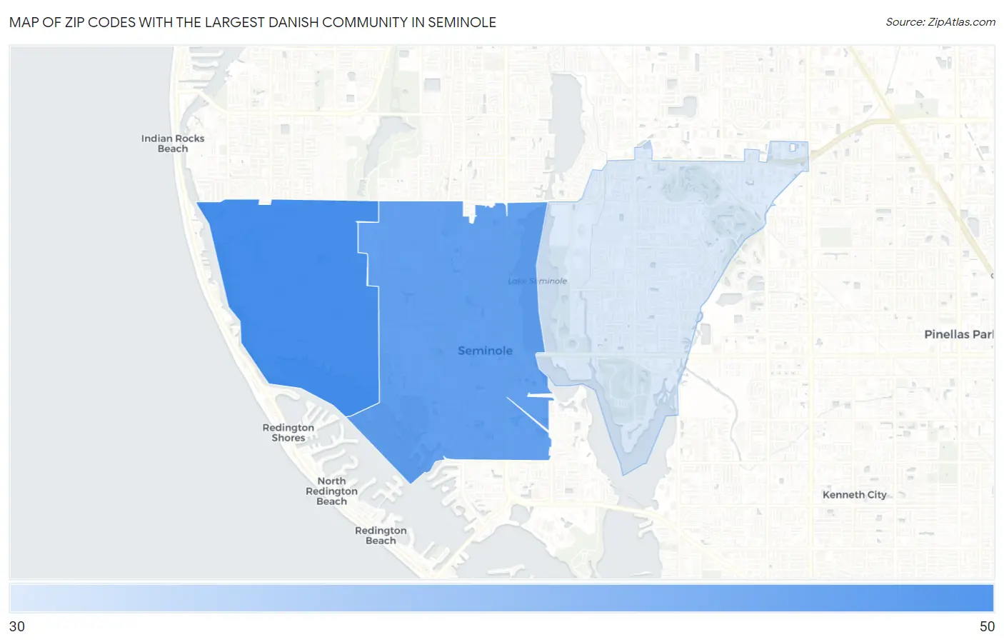 Zip Codes with the Largest Danish Community in Seminole Map