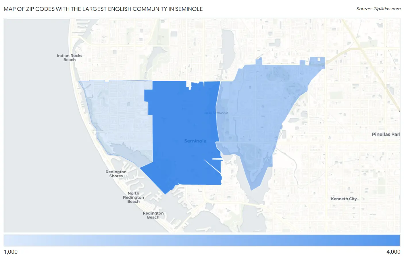 Zip Codes with the Largest English Community in Seminole Map