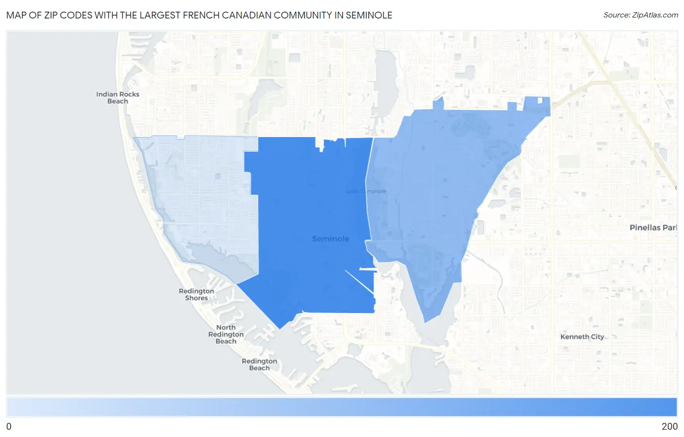 Zip Codes with the Largest French Canadian Community in Seminole Map