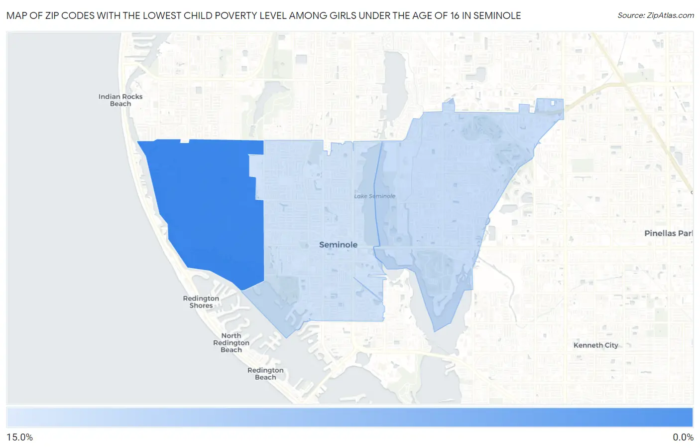 Zip Codes with the Lowest Child Poverty Level Among Girls Under the Age of 16 in Seminole Map