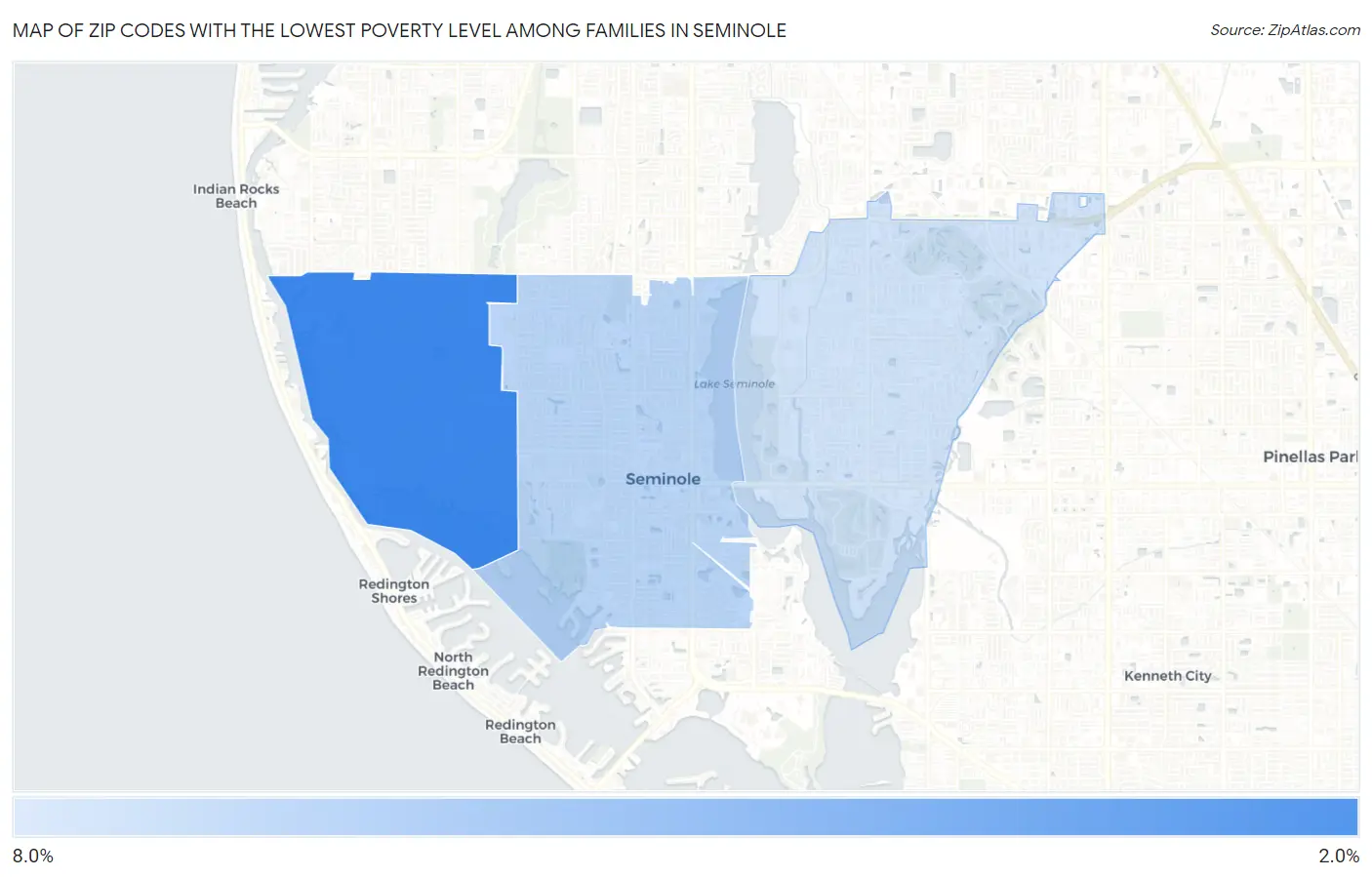 Zip Codes with the Lowest Poverty Level Among Families in Seminole Map