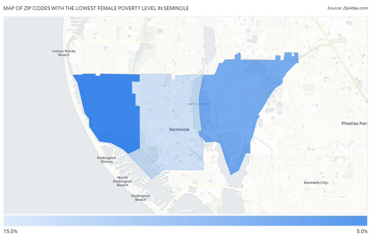 Zip Codes with the Lowest Female Poverty Level in Seminole Map
