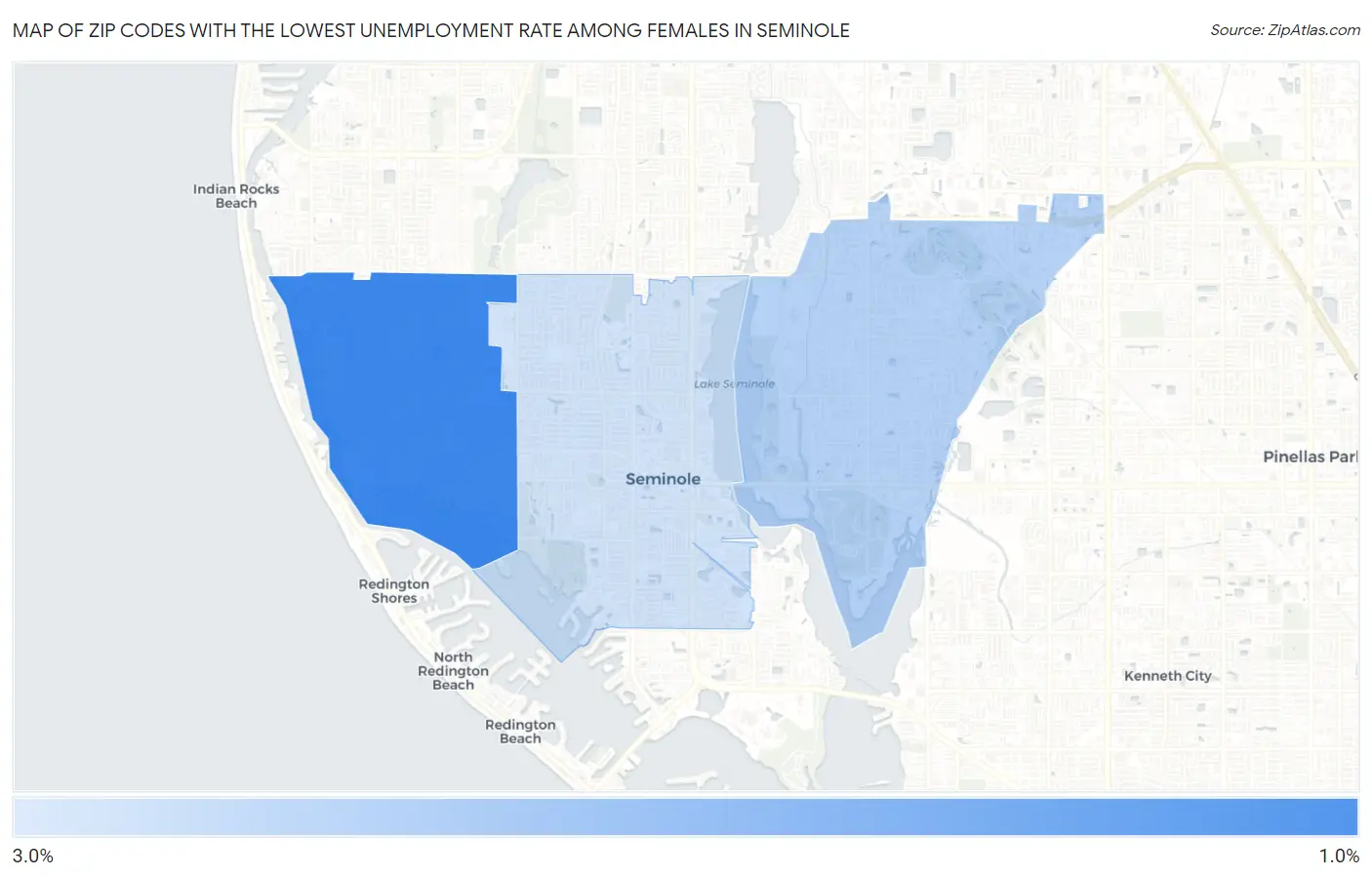 Zip Codes with the Lowest Unemployment Rate Among Females in Seminole Map