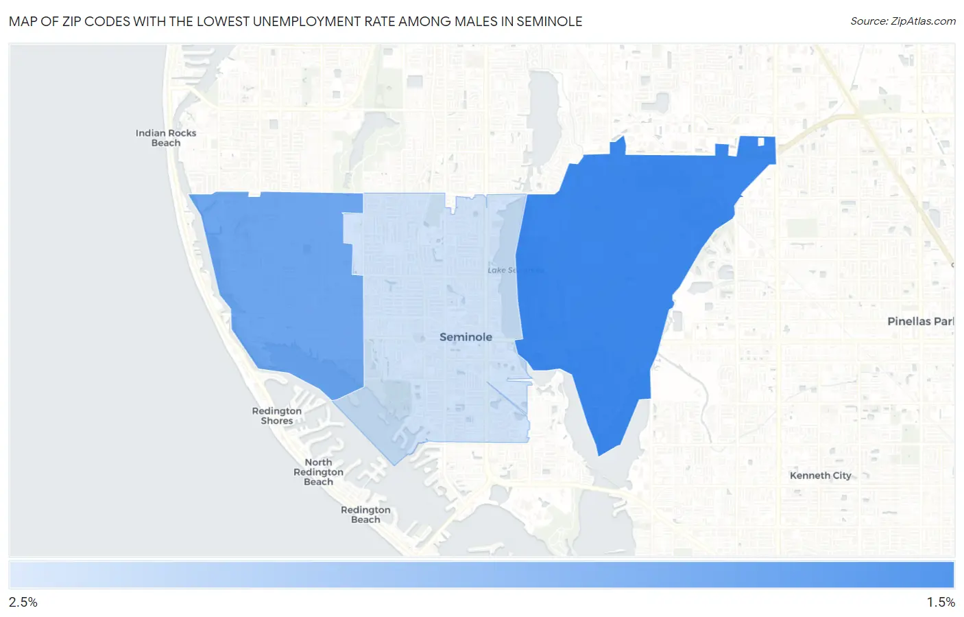Zip Codes with the Lowest Unemployment Rate Among Males in Seminole Map