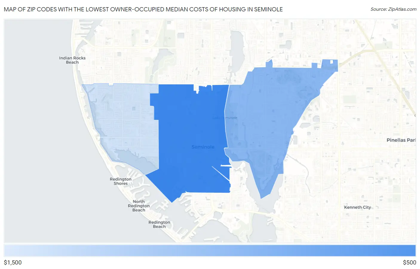 Zip Codes with the Lowest Owner-Occupied Median Costs of Housing in Seminole Map
