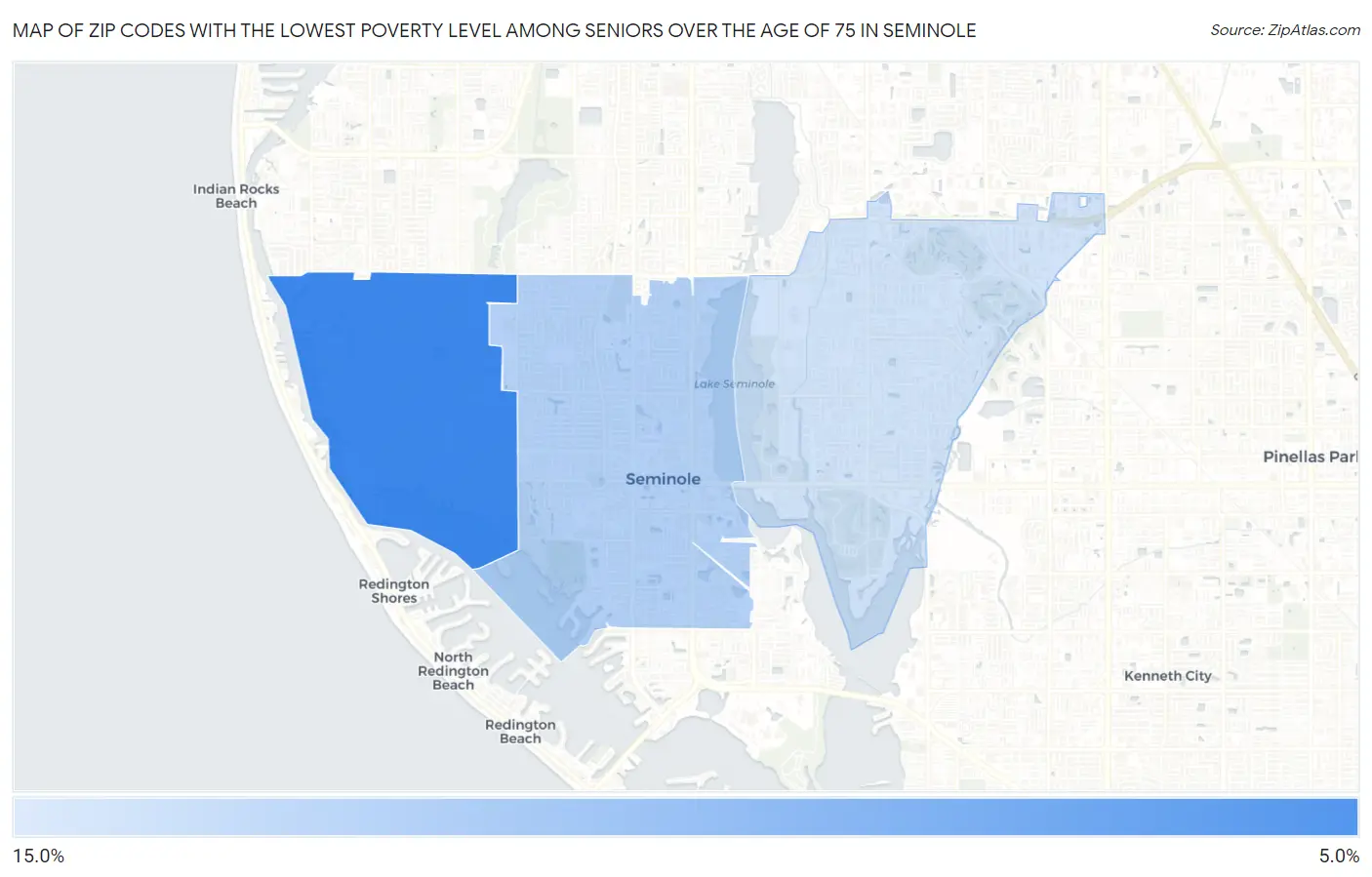 Zip Codes with the Lowest Poverty Level Among Seniors Over the Age of 75 in Seminole Map