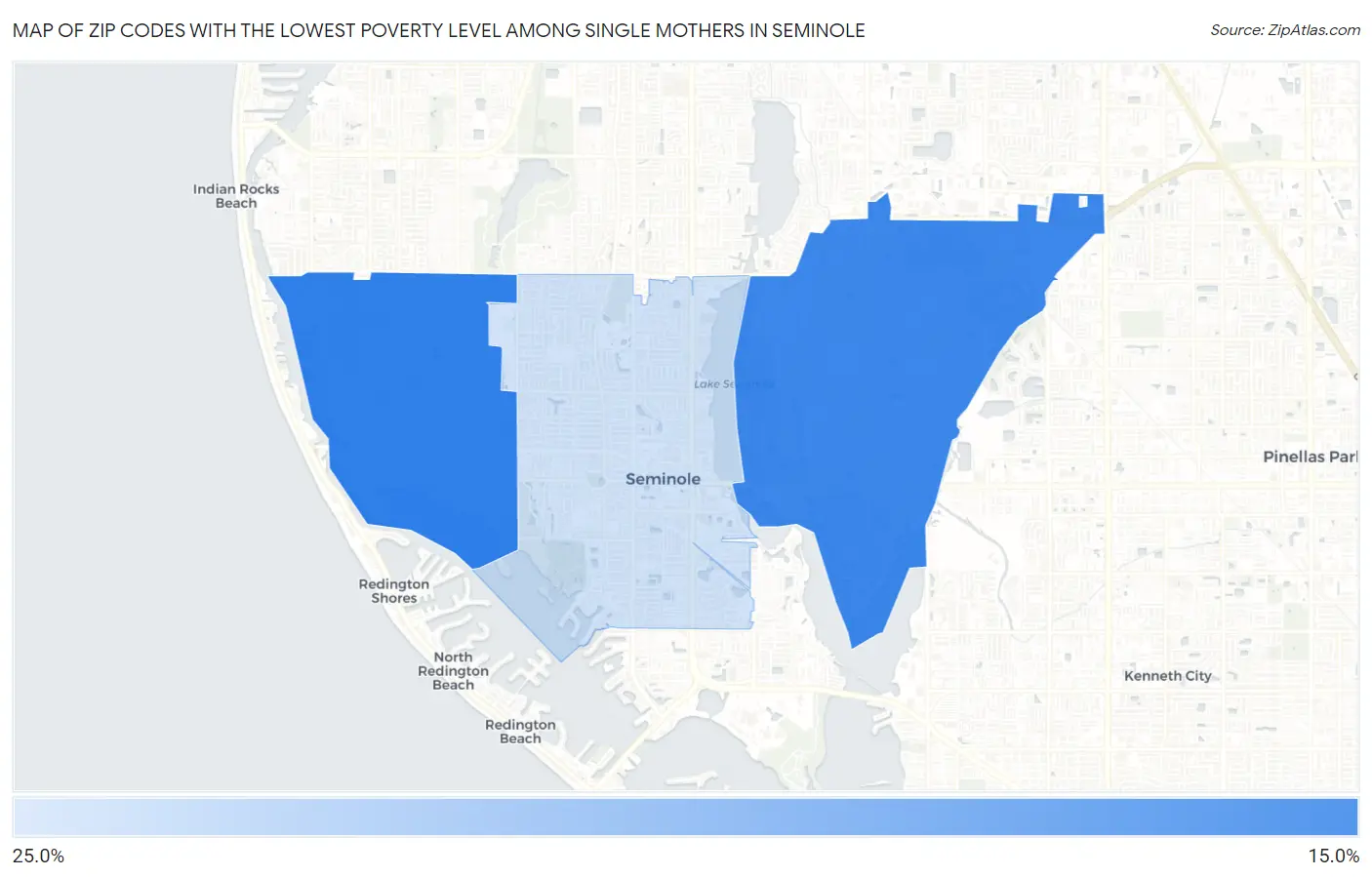 Zip Codes with the Lowest Poverty Level Among Single Mothers in Seminole Map