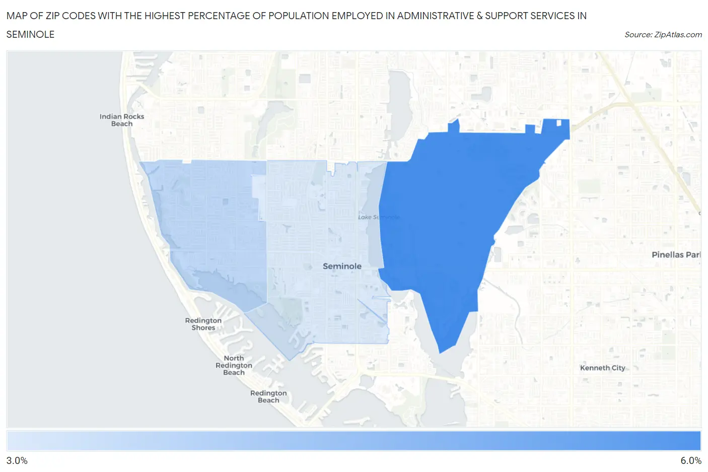 Zip Codes with the Highest Percentage of Population Employed in Administrative & Support Services in Seminole Map