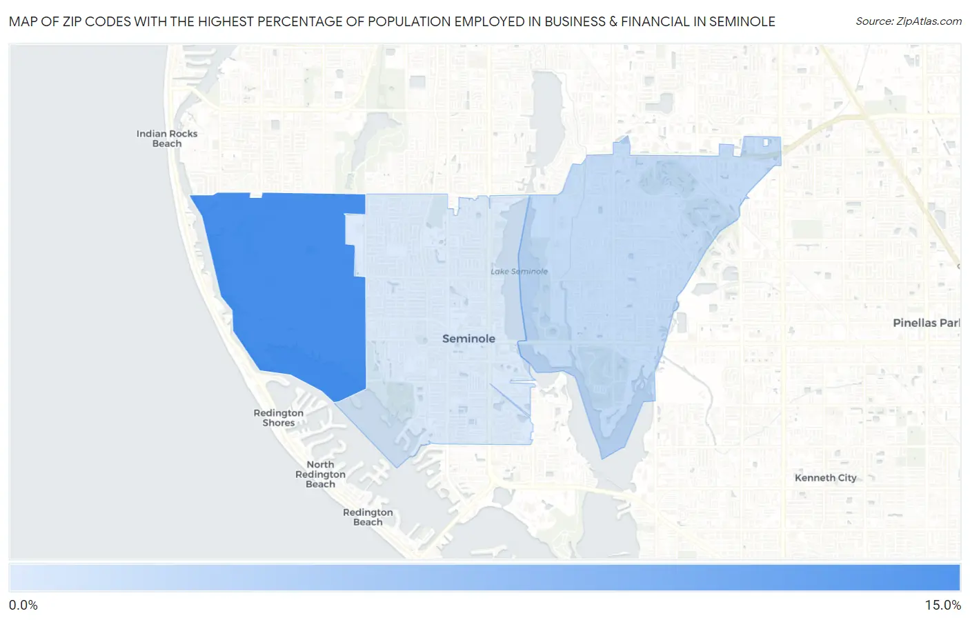 Zip Codes with the Highest Percentage of Population Employed in Business & Financial in Seminole Map