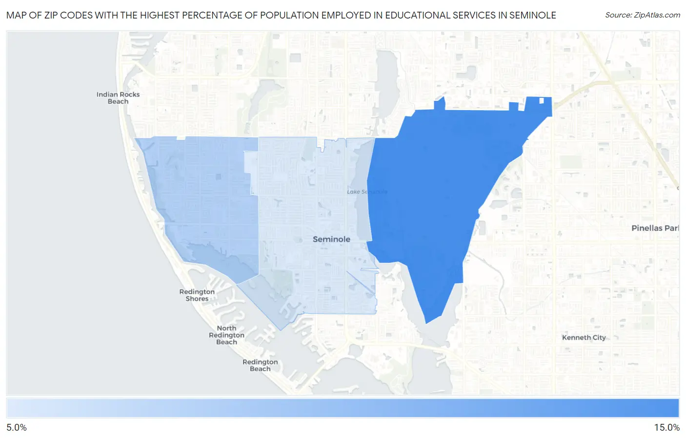Zip Codes with the Highest Percentage of Population Employed in Educational Services in Seminole Map