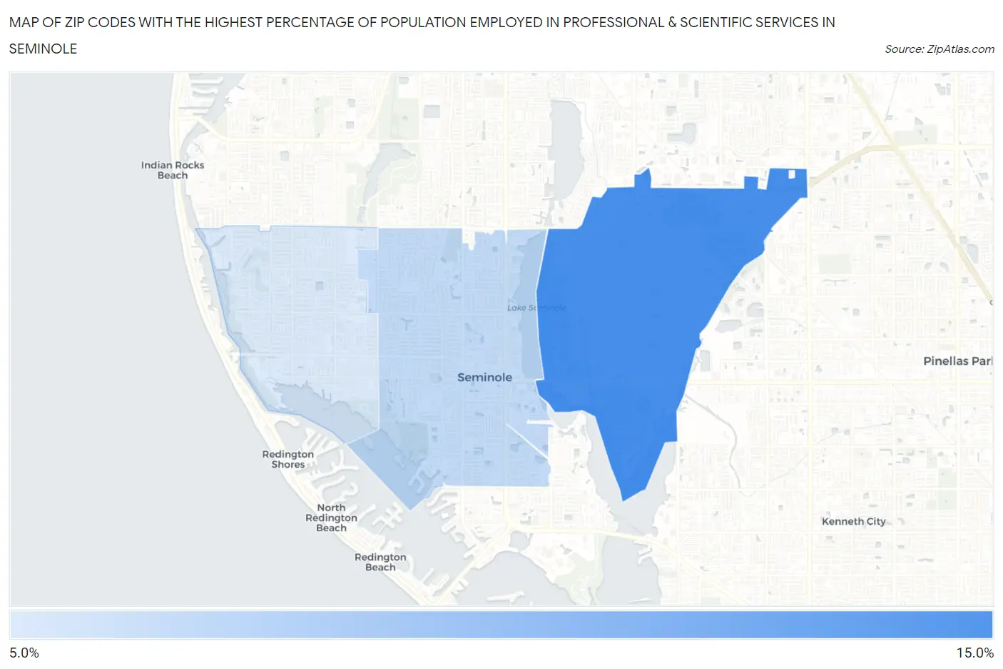 Zip Codes with the Highest Percentage of Population Employed in Professional & Scientific Services in Seminole Map