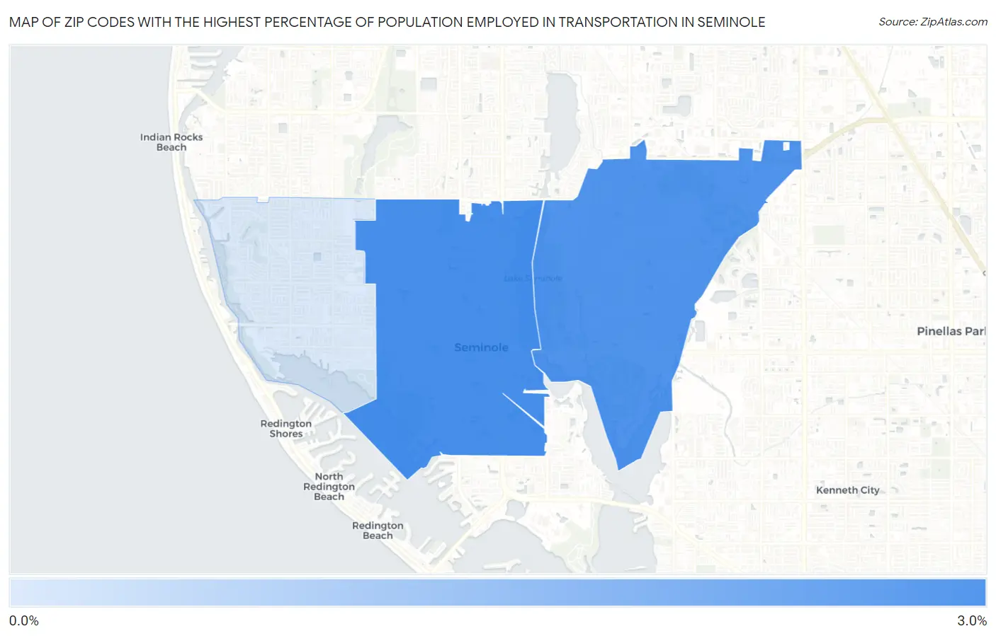 Zip Codes with the Highest Percentage of Population Employed in Transportation in Seminole Map