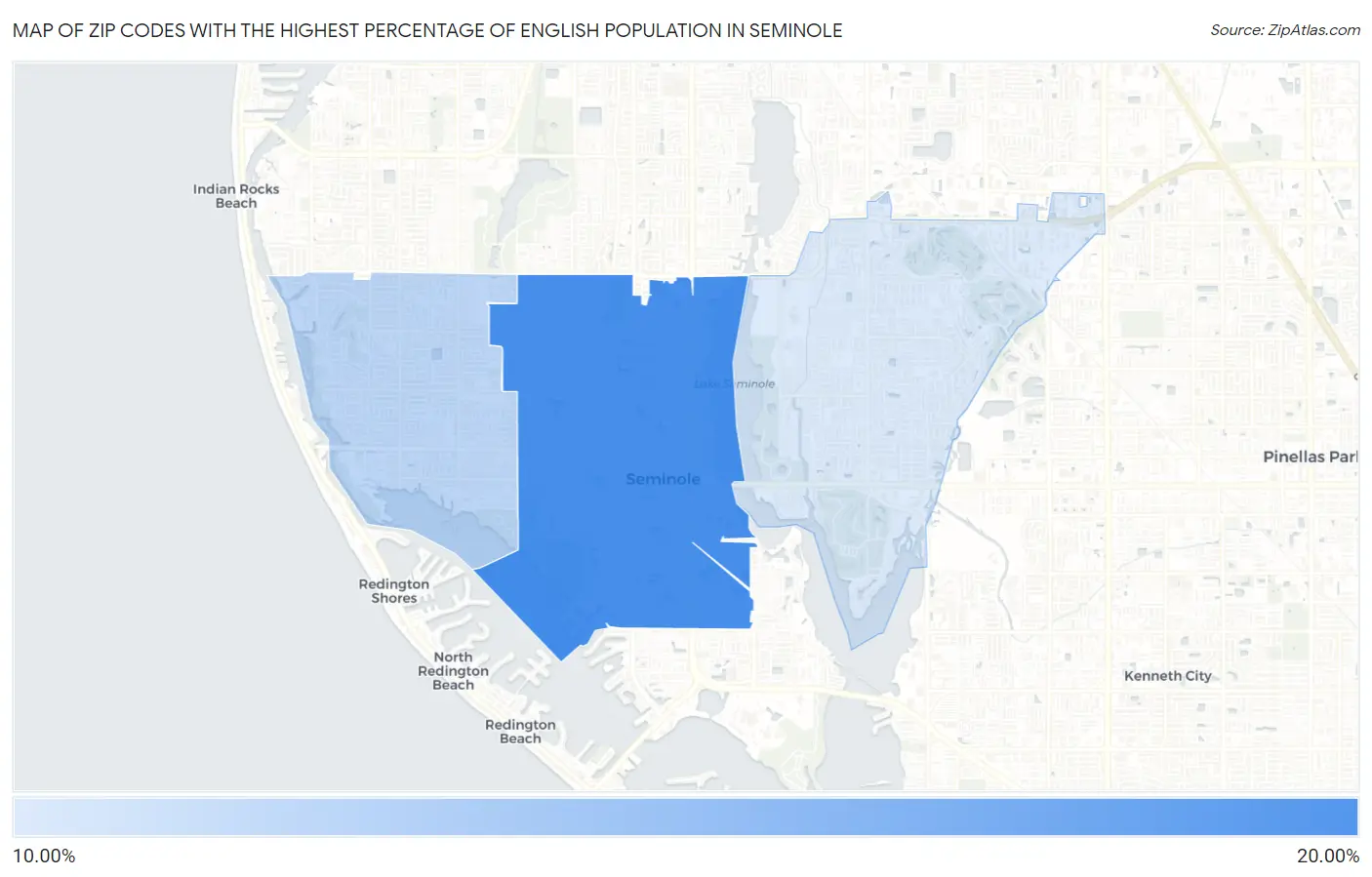 Zip Codes with the Highest Percentage of English Population in Seminole Map