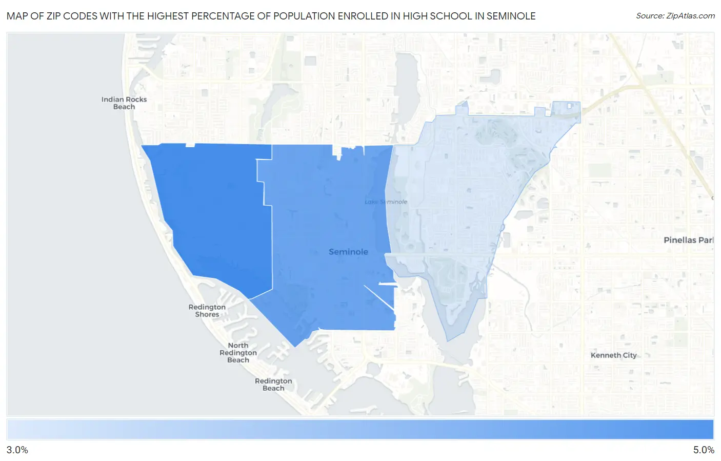 Zip Codes with the Highest Percentage of Population Enrolled in High School in Seminole Map