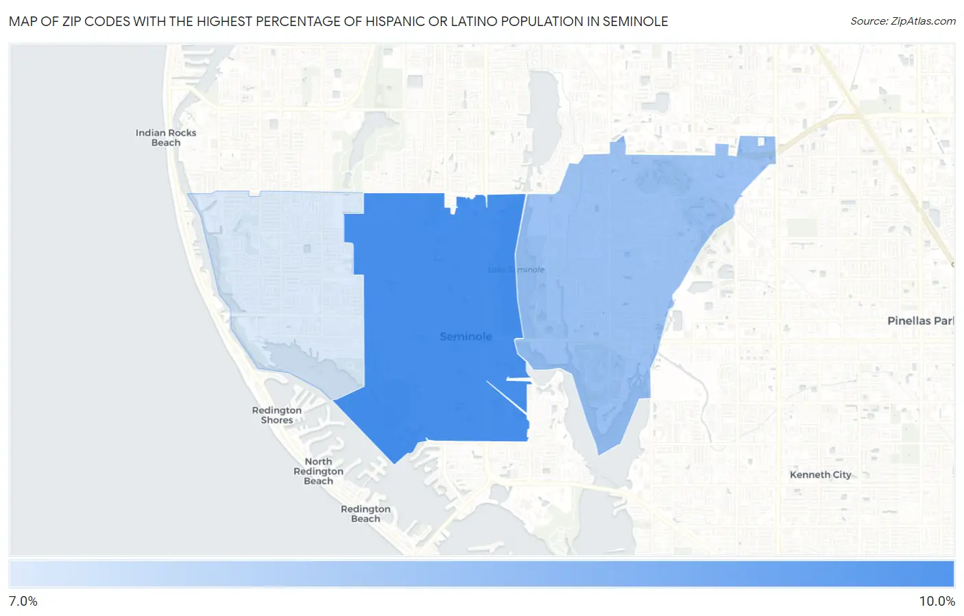 Zip Codes with the Highest Percentage of Hispanic or Latino Population in Seminole Map