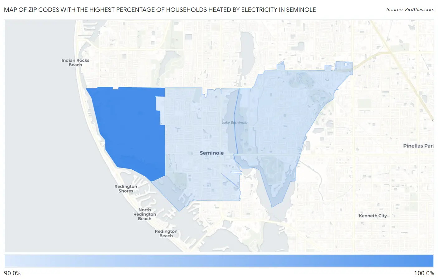 Zip Codes with the Highest Percentage of Households Heated by Electricity in Seminole Map