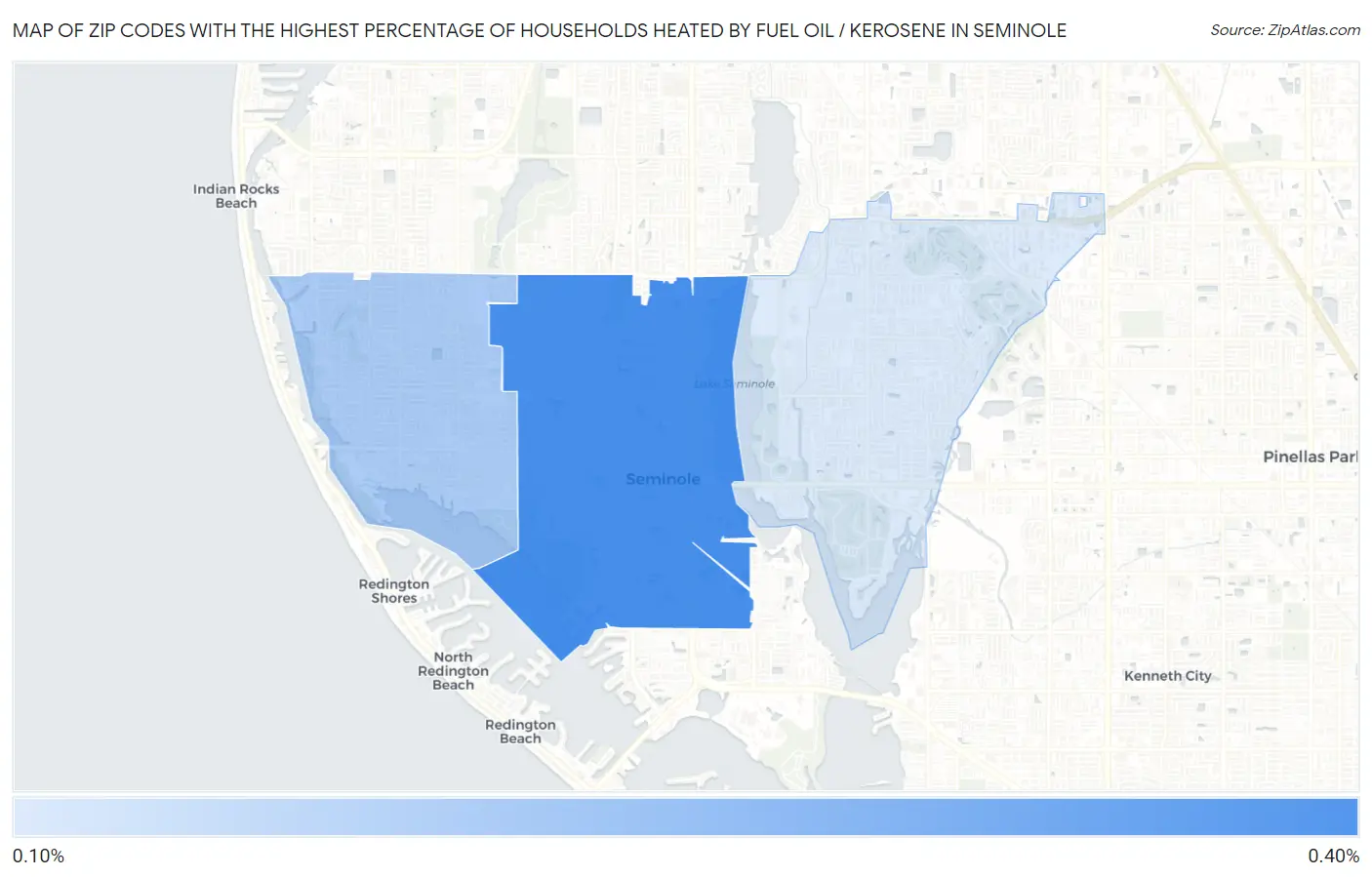 Zip Codes with the Highest Percentage of Households Heated by Fuel Oil / Kerosene in Seminole Map