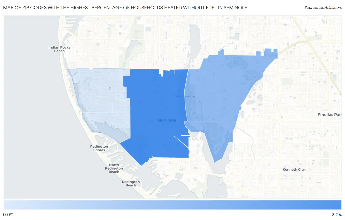 Zip Codes with the Highest Percentage of Households Heated without Fuel in Seminole Map