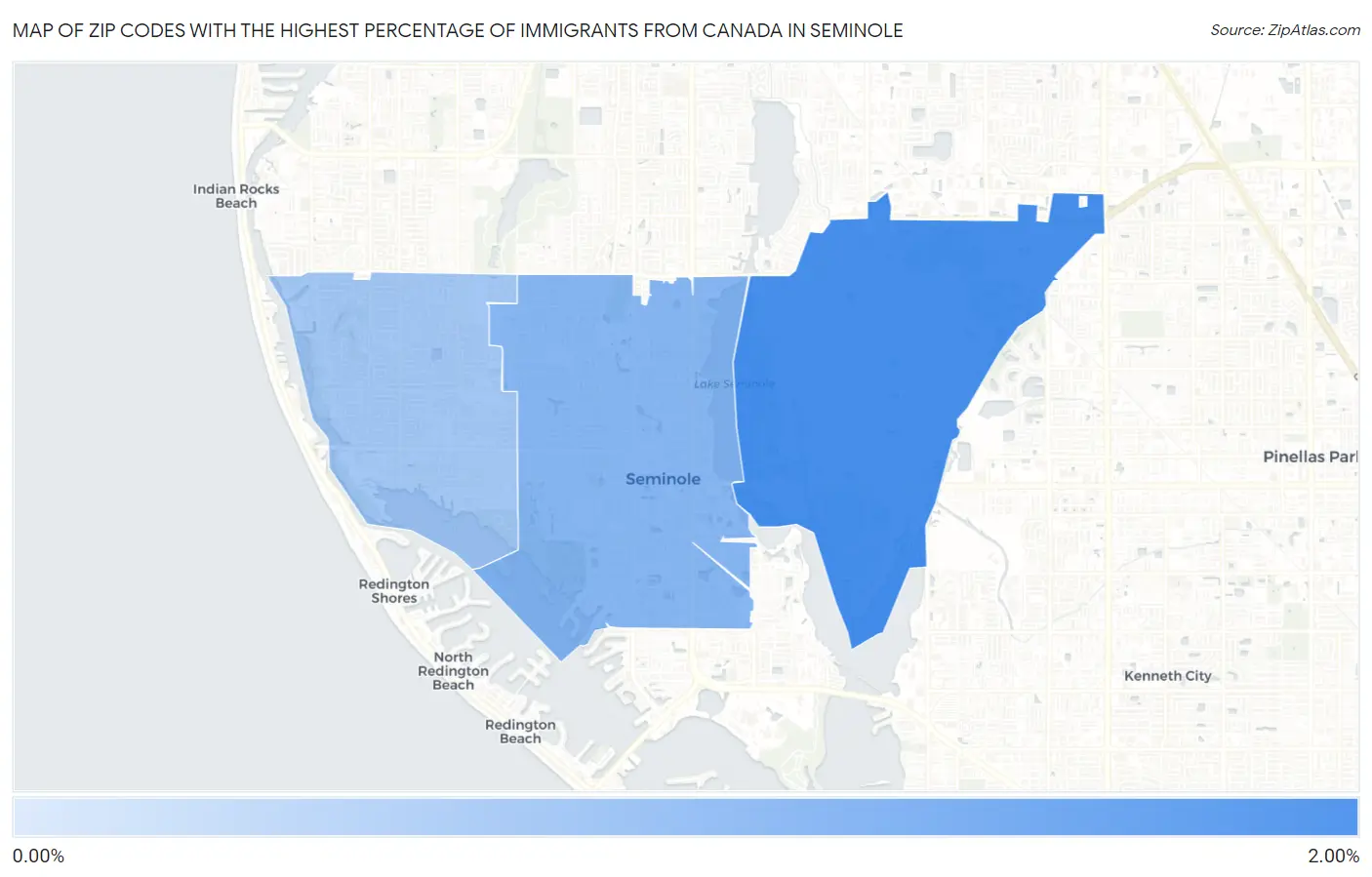Zip Codes with the Highest Percentage of Immigrants from Canada in Seminole Map