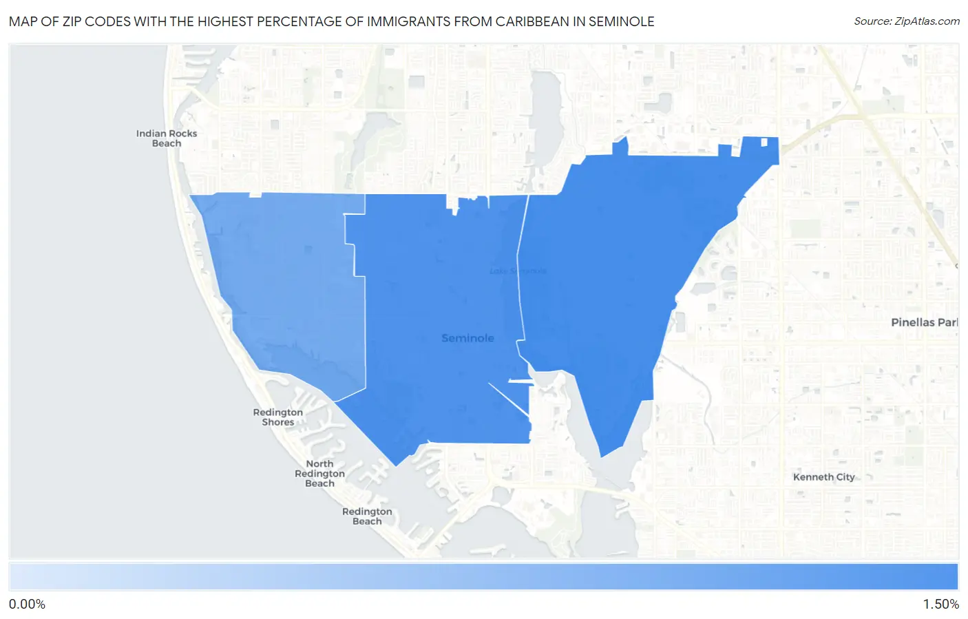 Zip Codes with the Highest Percentage of Immigrants from Caribbean in Seminole Map