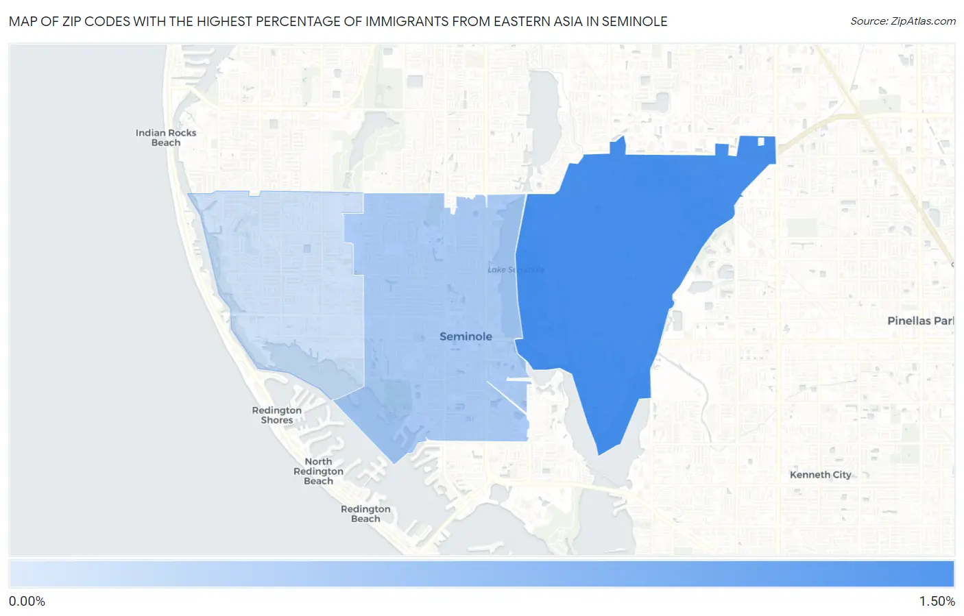 Zip Codes with the Highest Percentage of Immigrants from Eastern Asia in Seminole Map