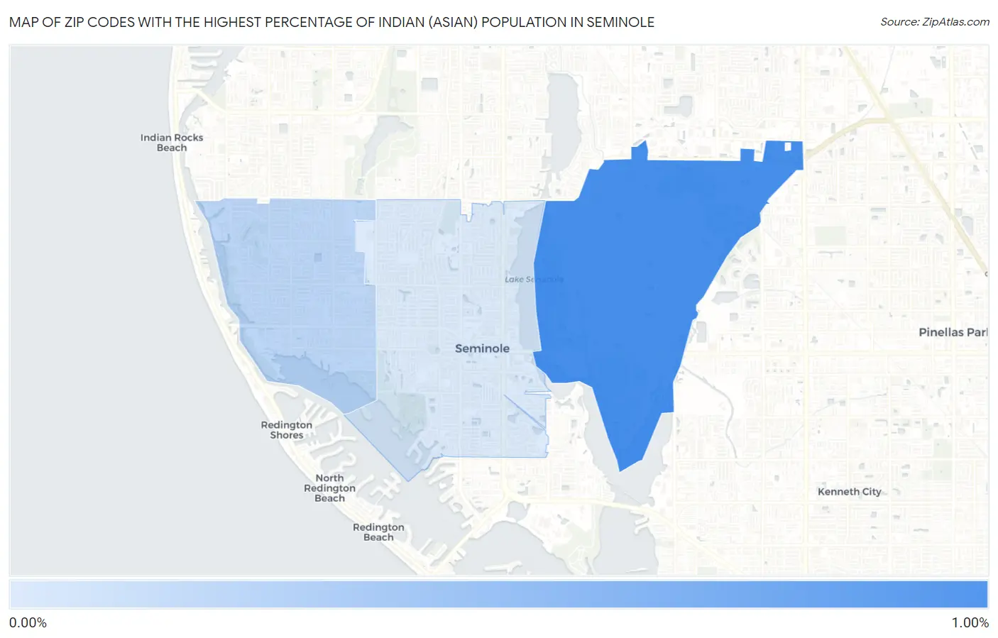 Zip Codes with the Highest Percentage of Indian (Asian) Population in Seminole Map