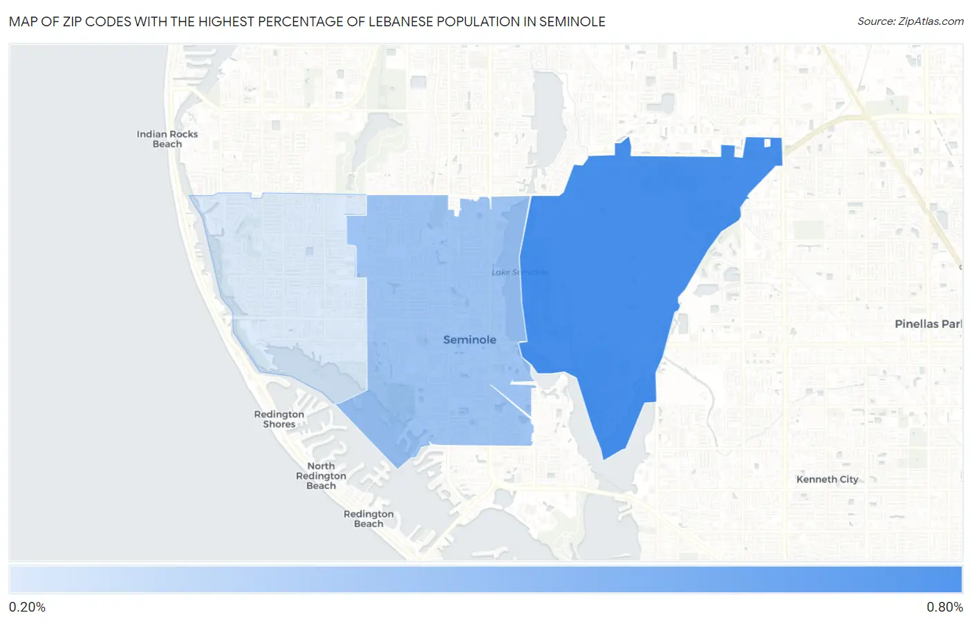 Zip Codes with the Highest Percentage of Lebanese Population in Seminole Map