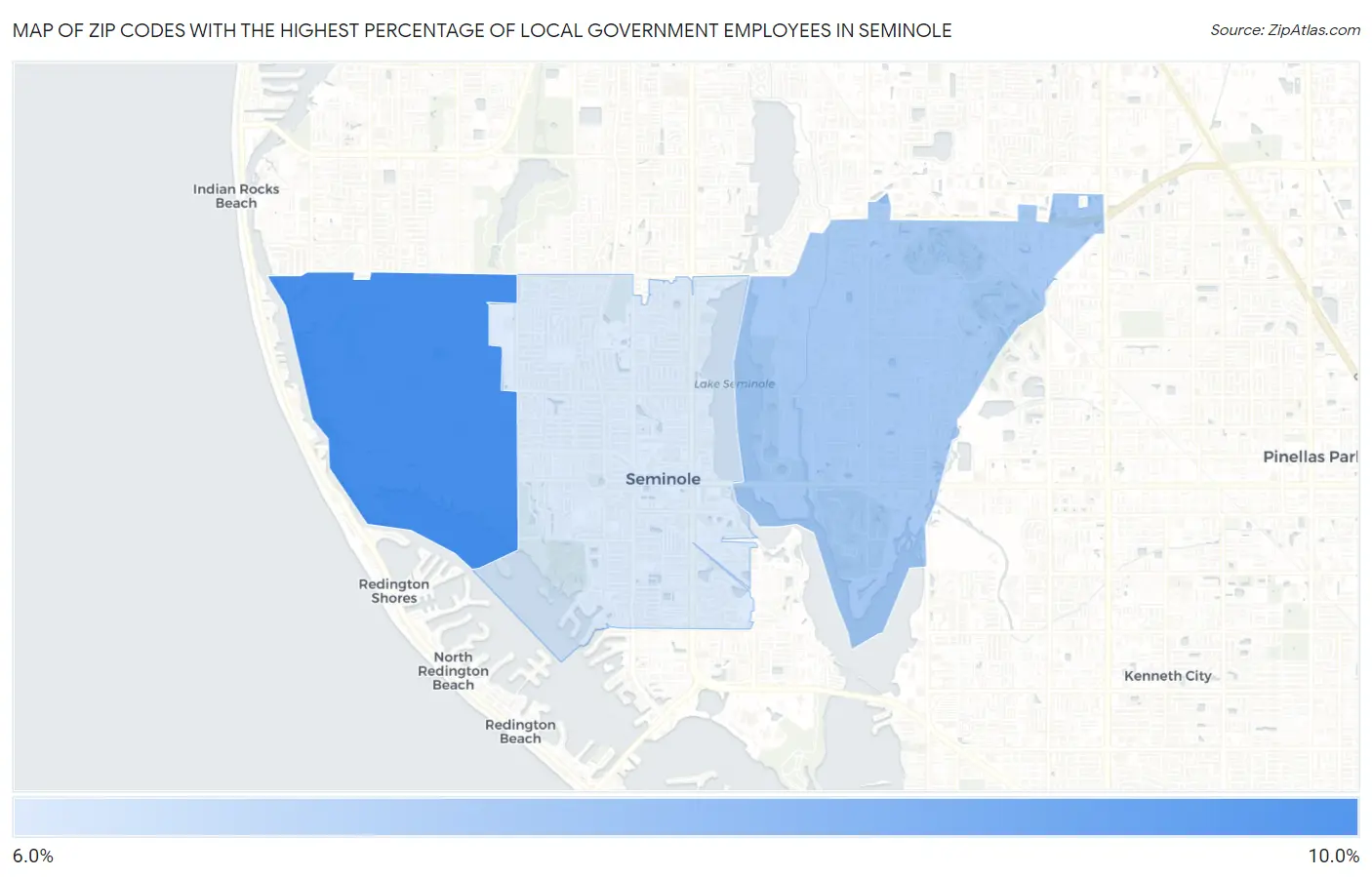 Zip Codes with the Highest Percentage of Local Government Employees in Seminole Map