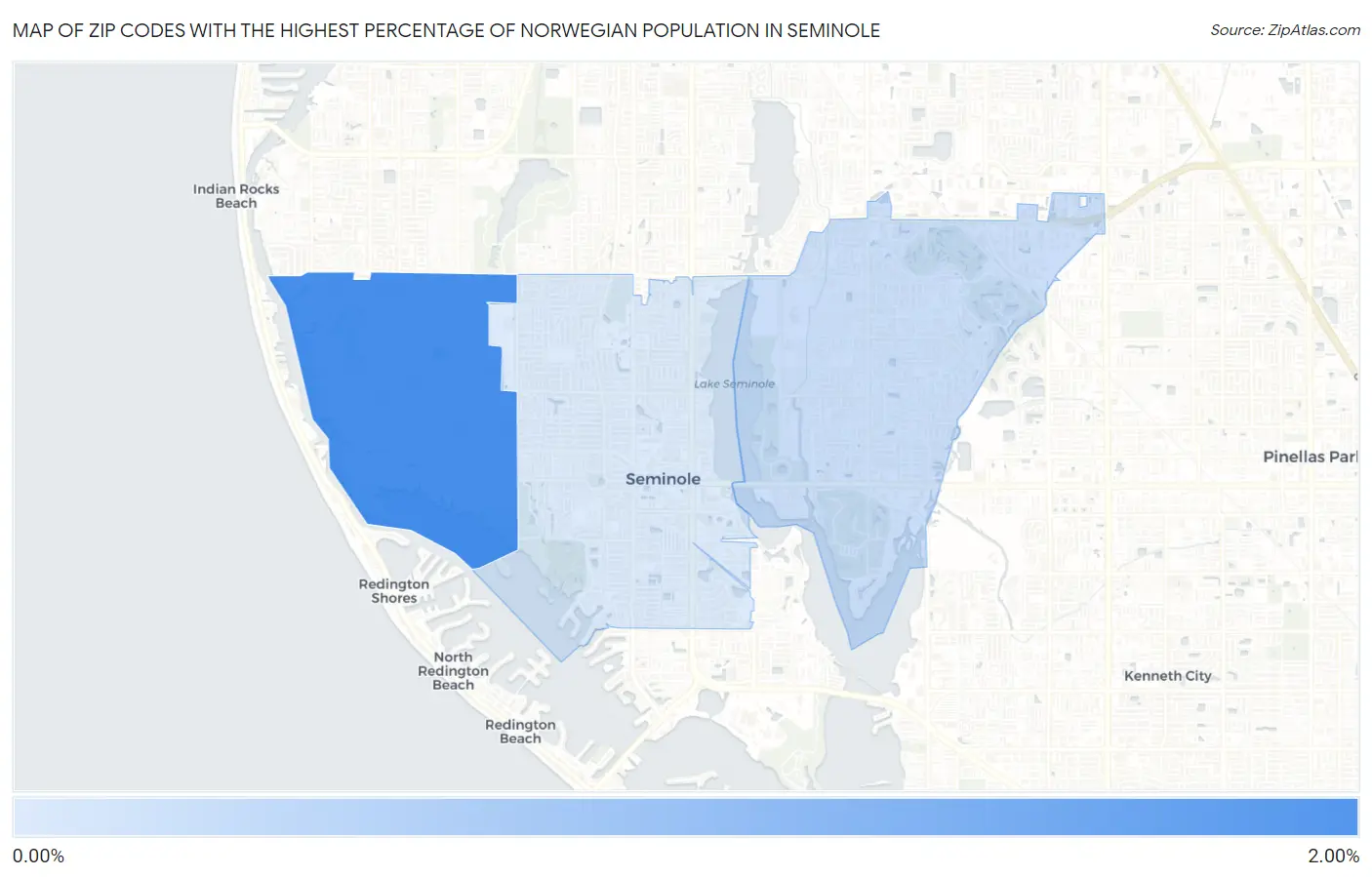 Zip Codes with the Highest Percentage of Norwegian Population in Seminole Map