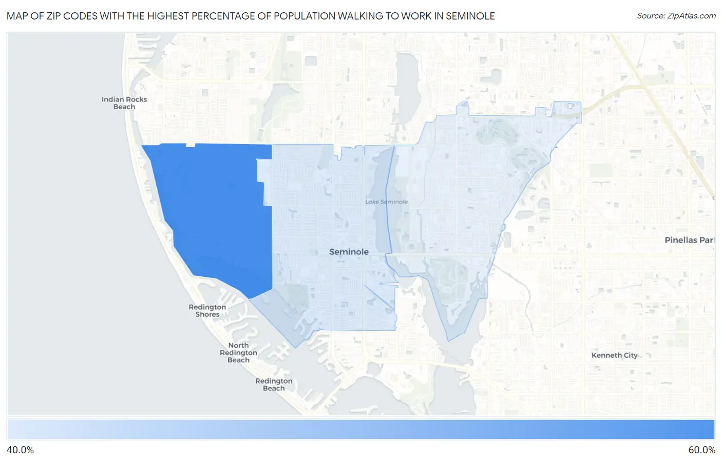Zip Codes with the Highest Percentage of Population Walking to Work in Seminole Map