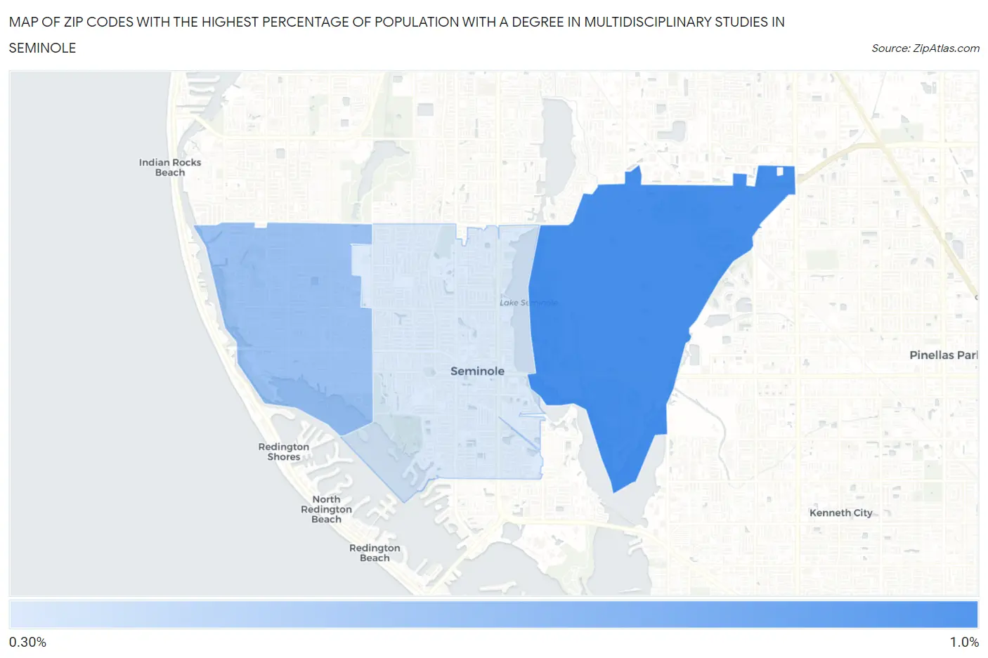 Zip Codes with the Highest Percentage of Population with a Degree in Multidisciplinary Studies in Seminole Map