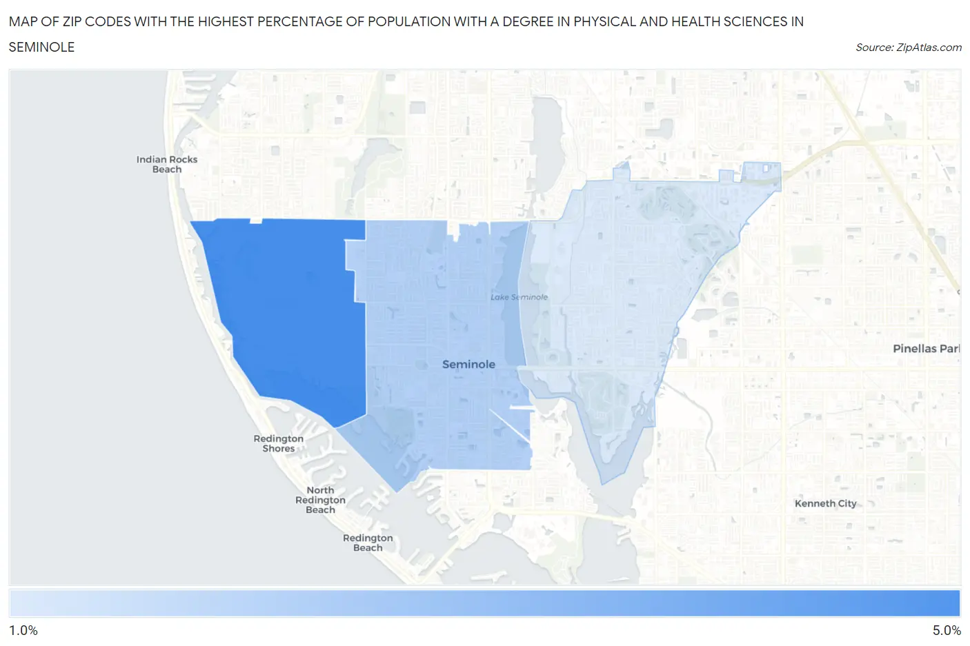 Zip Codes with the Highest Percentage of Population with a Degree in Physical and Health Sciences in Seminole Map
