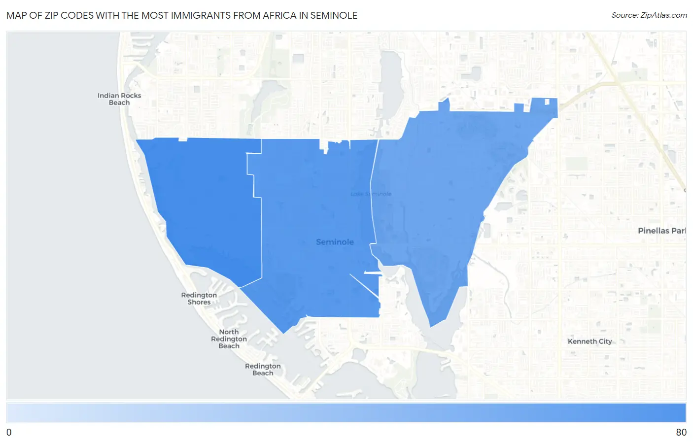 Zip Codes with the Most Immigrants from Africa in Seminole Map