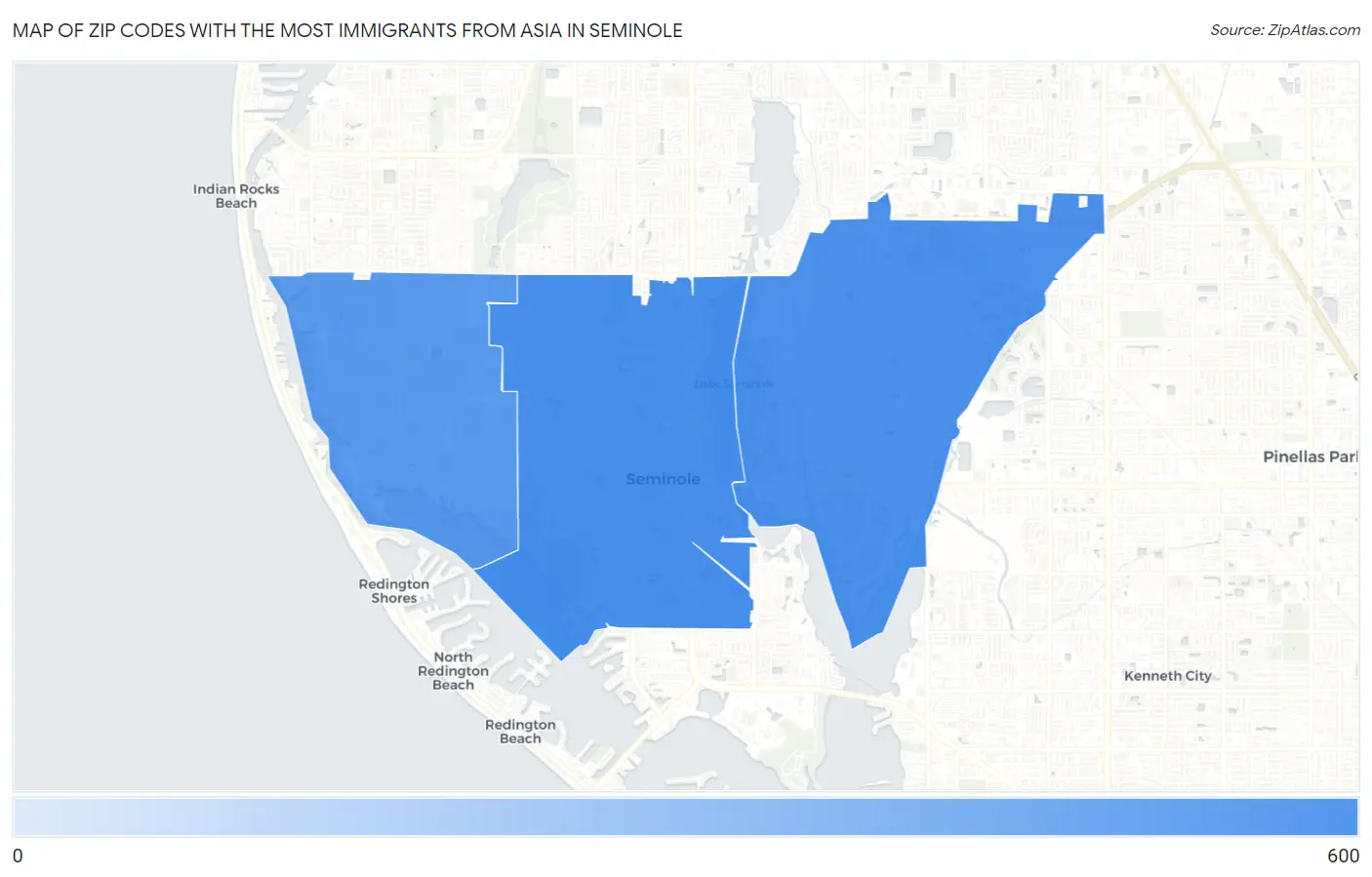 Zip Codes with the Most Immigrants from Asia in Seminole Map