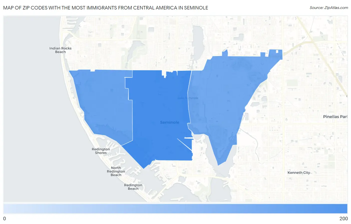 Zip Codes with the Most Immigrants from Central America in Seminole Map